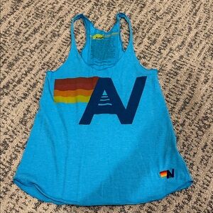 Aviator Nation Blue Tank with Rainbow Logo
